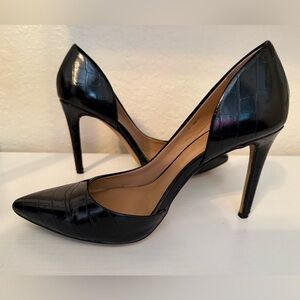 Black Croc-Embossed Stiletto Heels